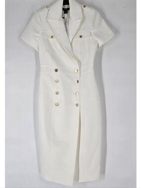 Karen Millen White Double Breasted Wrap Dress Size US 4 UK 8 Gold Buttons NEW